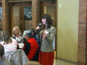 Grace Duddy Pomroy in action talking about stewardship, giving and young adults