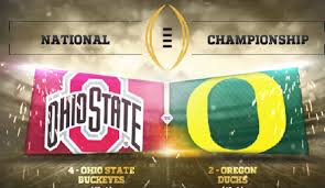 The College Football National Championship between #4 Ohio State and #2 Oregon will be played Monday January 12th at 8:30pm ET on ESPN.
