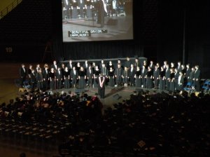 The last time I sang officially as a member (and before becoming an alumni) of the Choir of the West, at Commencement. 