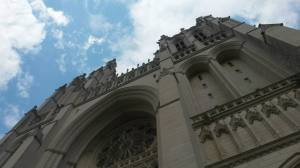 Looking up in awe at the National Cathedral (on one of our trips to Washington D.C.)